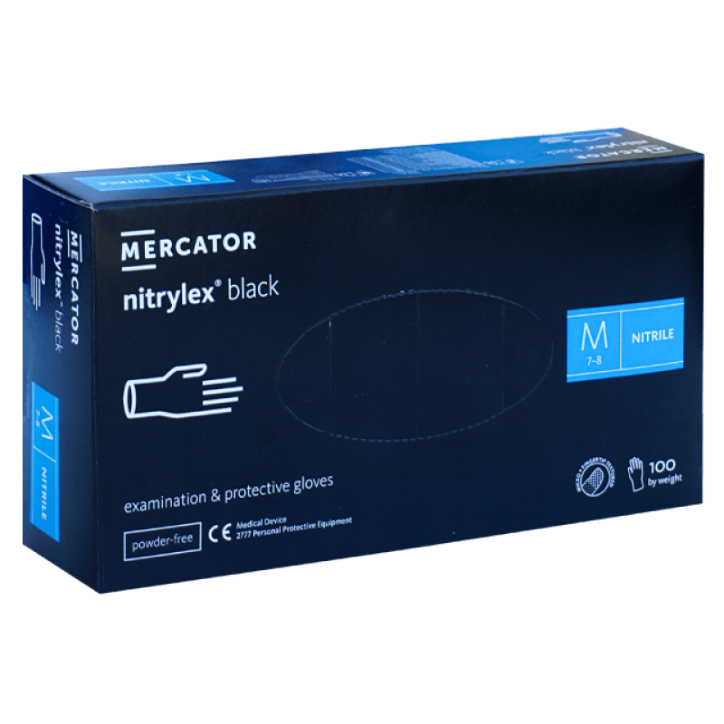 Mănuși nitril negre nepudrate Nitrylex Black M 100 buc